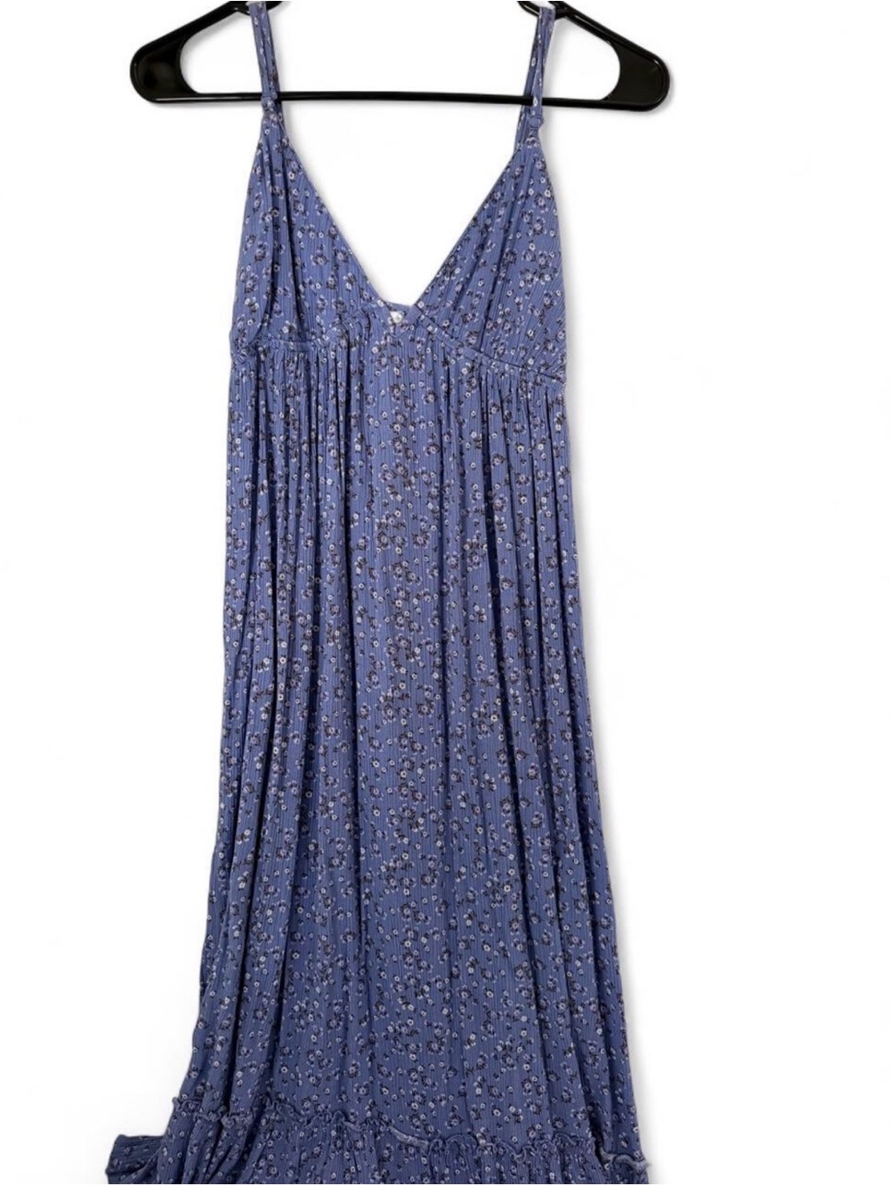 Blue Floral Maxi Dress with Spaghetti Straps